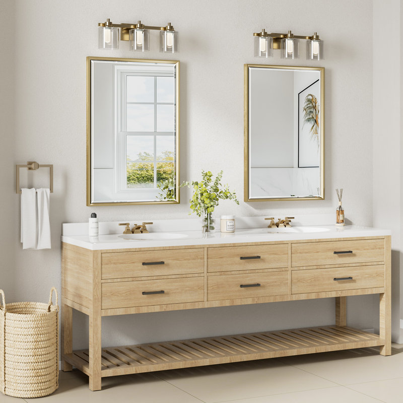 Lohoski Rectangle Beveled Bathroom Vanity Mirror with Thin Aluminum Frame, Brushed Gold, 36" x 24"