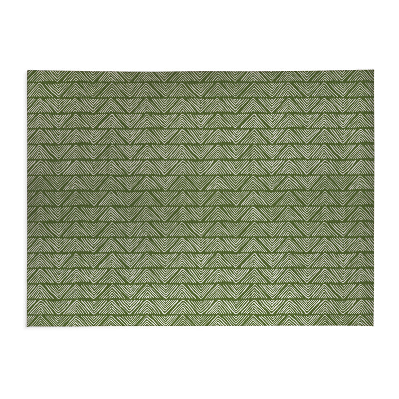 Chev Wave Stripe Low Profile Kitchen Mat, Olive Green, Rectangle 5' x 7'