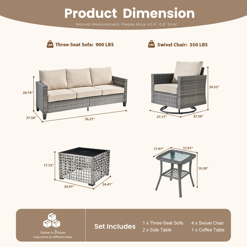 Wicker Patio Furniture 8-Piece Set, Rattan Guest Sofa Rocking + Rocking Swivel Chair Combination, Weather-Resistant And Durable Leisure Set