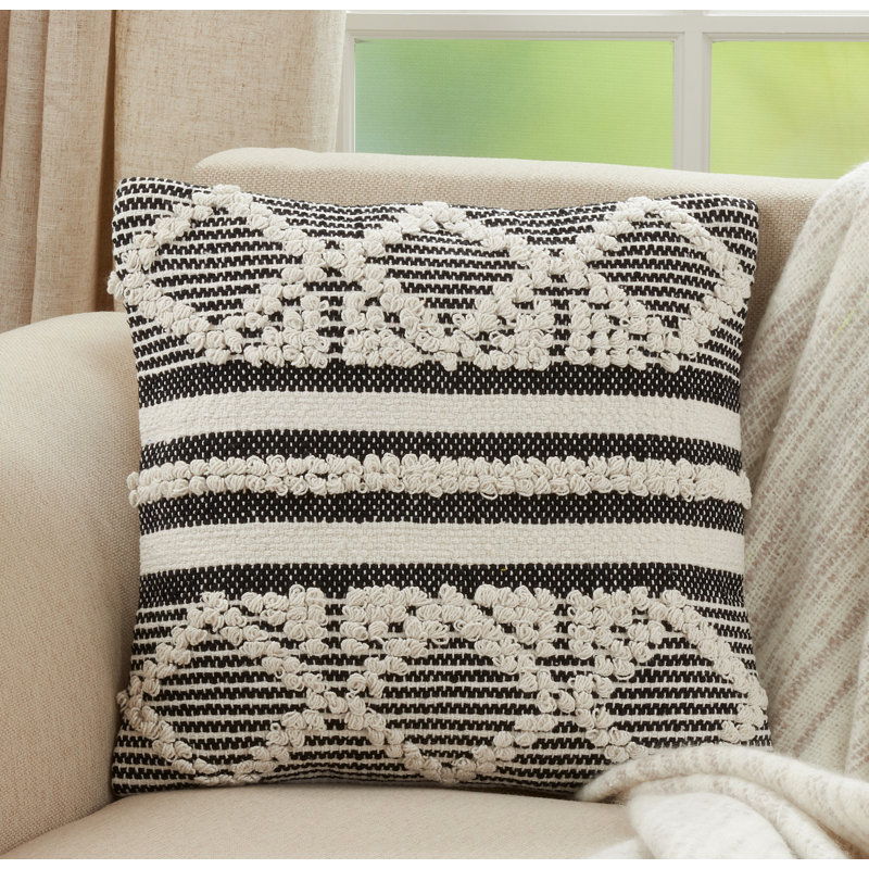 Saro 18" Black and White Diamond Moroccan Throw Pillow