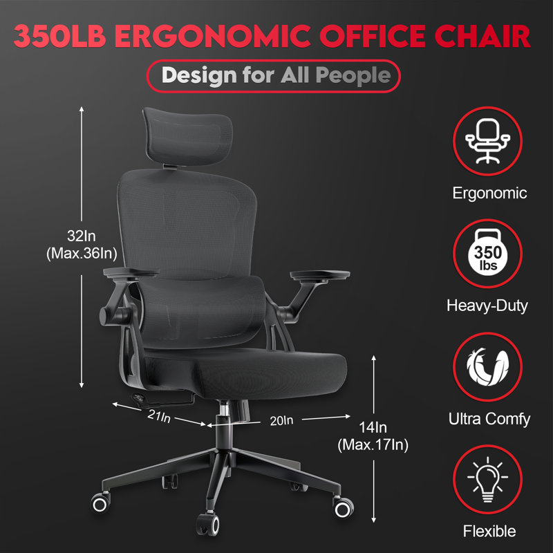 Heavy Duty Ergonomic Desk Office Chair, High Back Home Computer Chair With Headrest  And Adjustable Swivel 3D Armrests For Comfort  Adjustable Lumbar Supports Up To 350Lbs