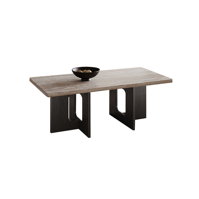 Wabi-sabi Stone Top Single Coffee Table, 17.7" H x 39.4" L x 19.7" W, Black