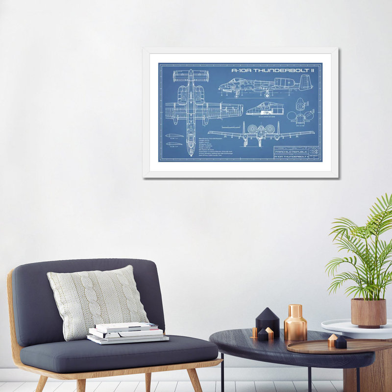 Blueprint d’avion C-130 Hercules-impression de dessin, H 24 po x l 32 po x P 1 po, Papier encadré blanc, Blanc