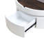 Table basse ronde blanche à 1 tiroir avec plateau en marbre et placage de grain de bois 29,5 po