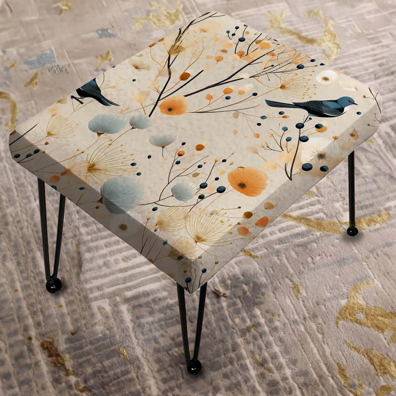 Japanese Zen Garden Bird - Floral Rectangle Ottoman