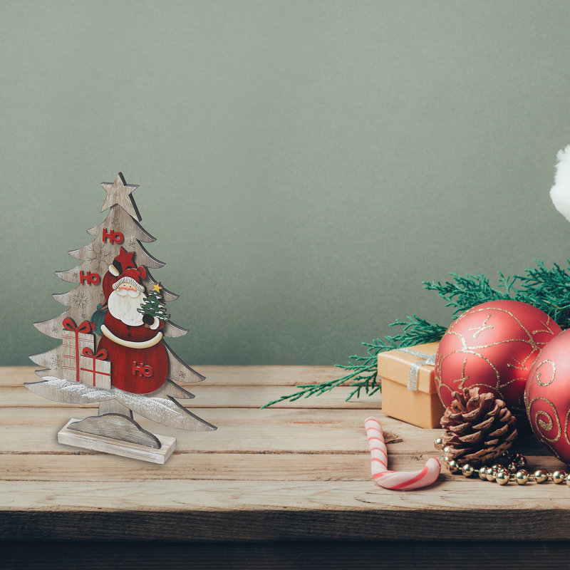 Arbre de Noël en bois avec support du père Noël