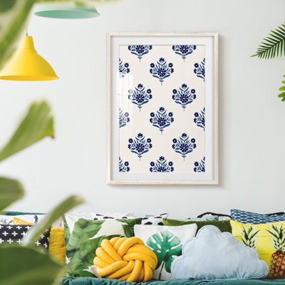 Indigo Bloom Pattern I -Framed Print