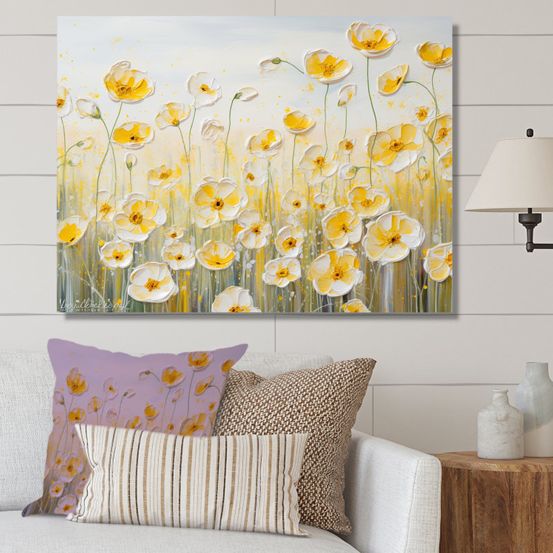 " Buttercups Floral Array Field ", 24" H x 32" W x 1" D, Wrapped Canvas