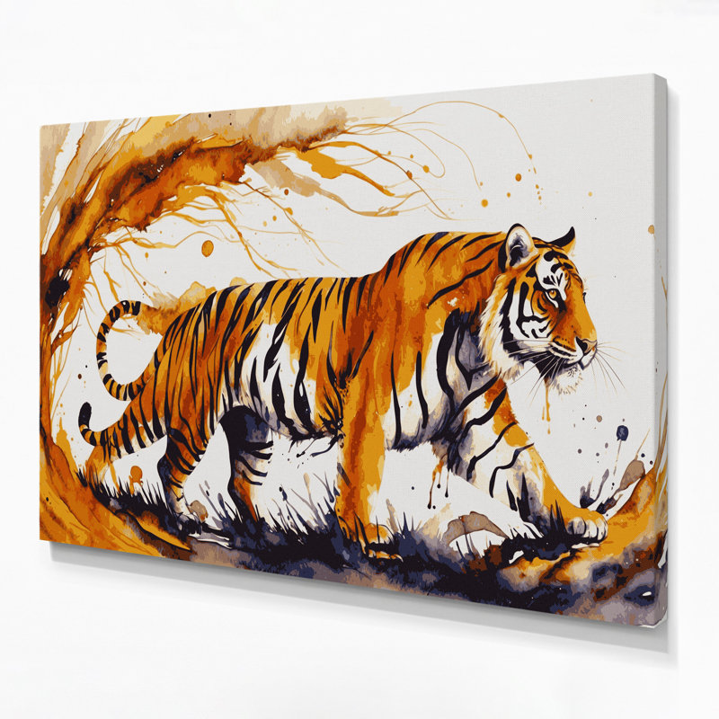 «Big Cats Golden Tiger», art mural sur toile beige, H 24 po x l 36 po