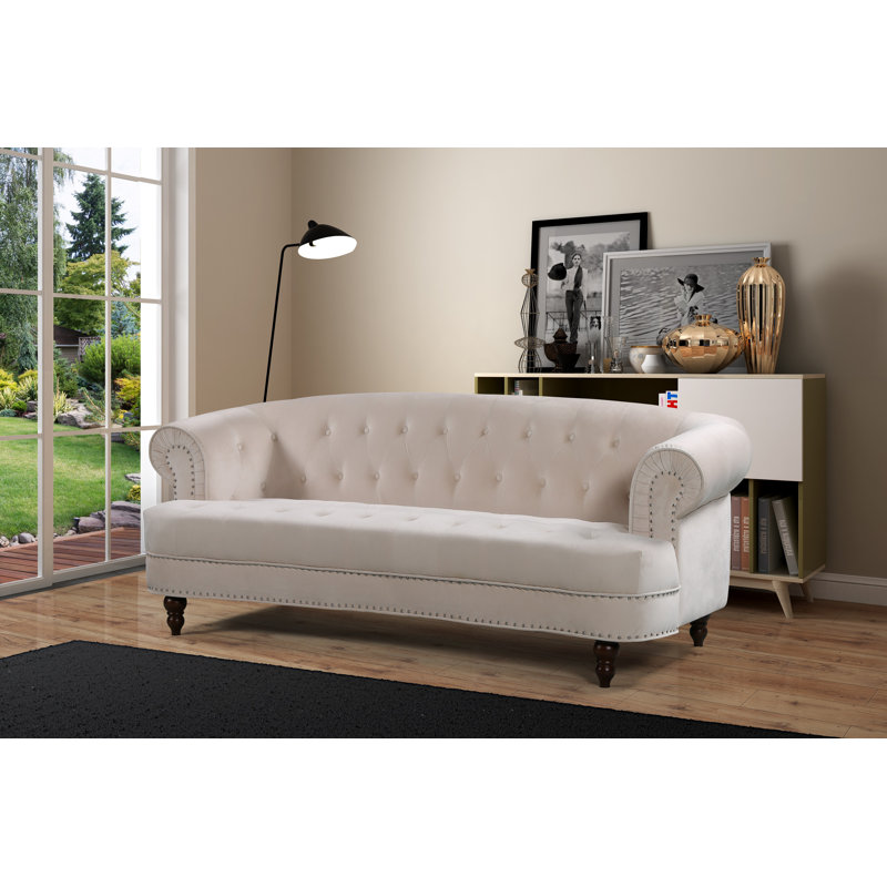Lambdin Velvet Sofa, Ivory, 31.89" H x 81.89" W x 35.04" D