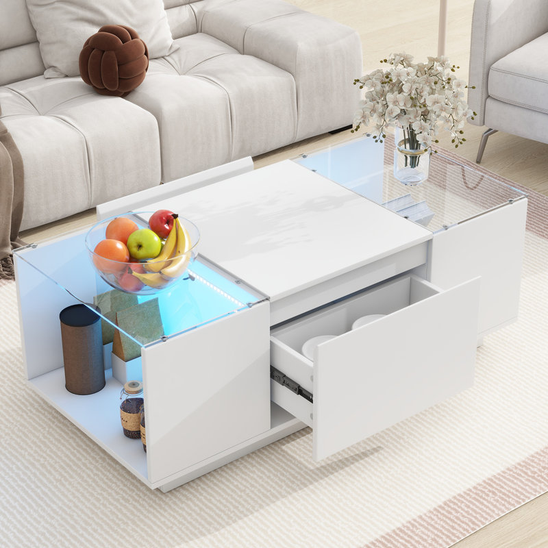 Table basse avec rangement et lumières DEL, Blanc