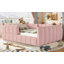 Grand lit tapissier grand format, lit de sol Montessori avec rails de sécurité, cadre de lit pour enfant bas / bas, rose-389458769-389458770