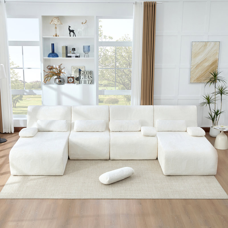 Canapé surdimensionné de 132,2 po sans canapé, Beige Corduroy, Beige