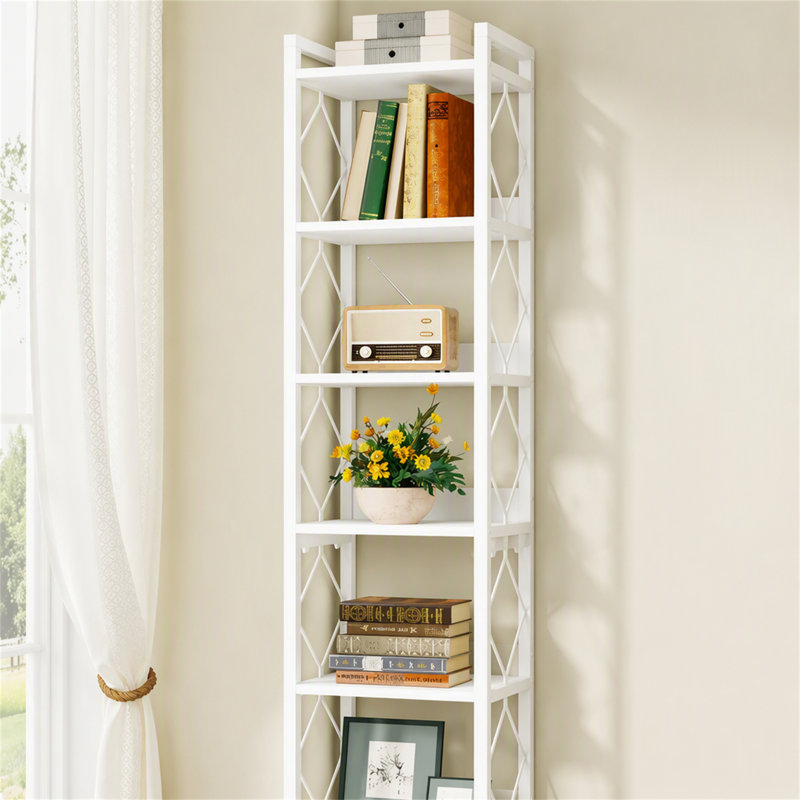 7-Tier Corner Shelf, 78.7" Narrow Bookshelf Corner Bookcase, White