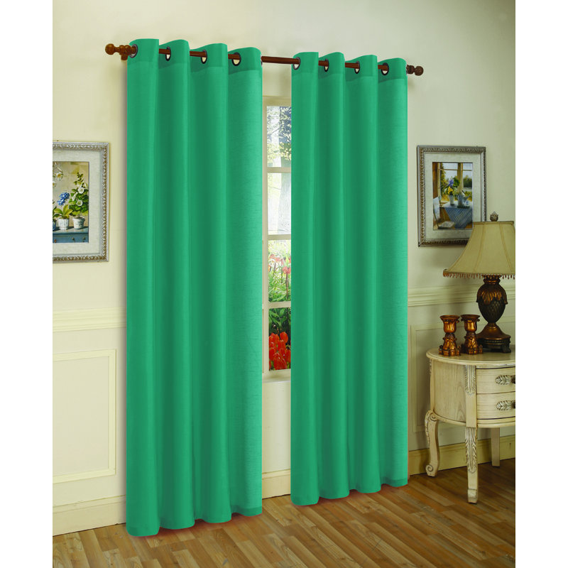 Solid Semi-Sheer Grommet Curtain Panels, Cyan Blue