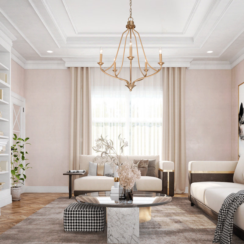 Holk 5 - Light Candle Style Chandelier, Rose Gold