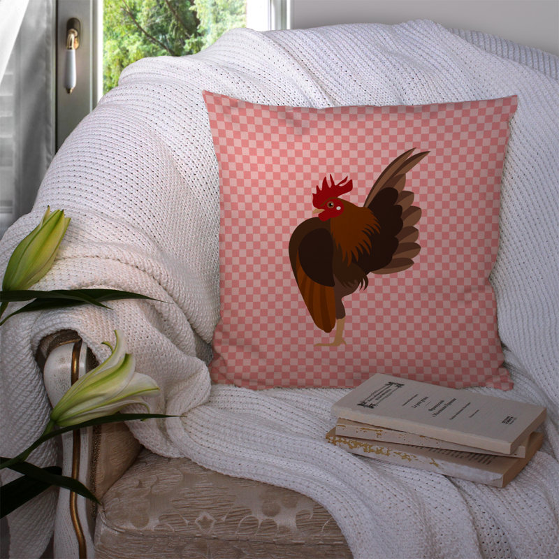 Coussin décoratif d’extérieur à la toile de poulet, 14 po x 14 po, Rose