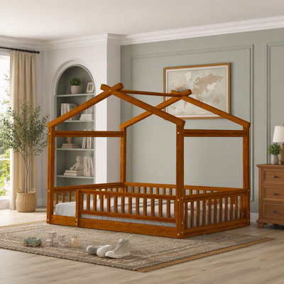 Cadre de lit en bois avec clôture pour enfants, adolescents, filles et garçons