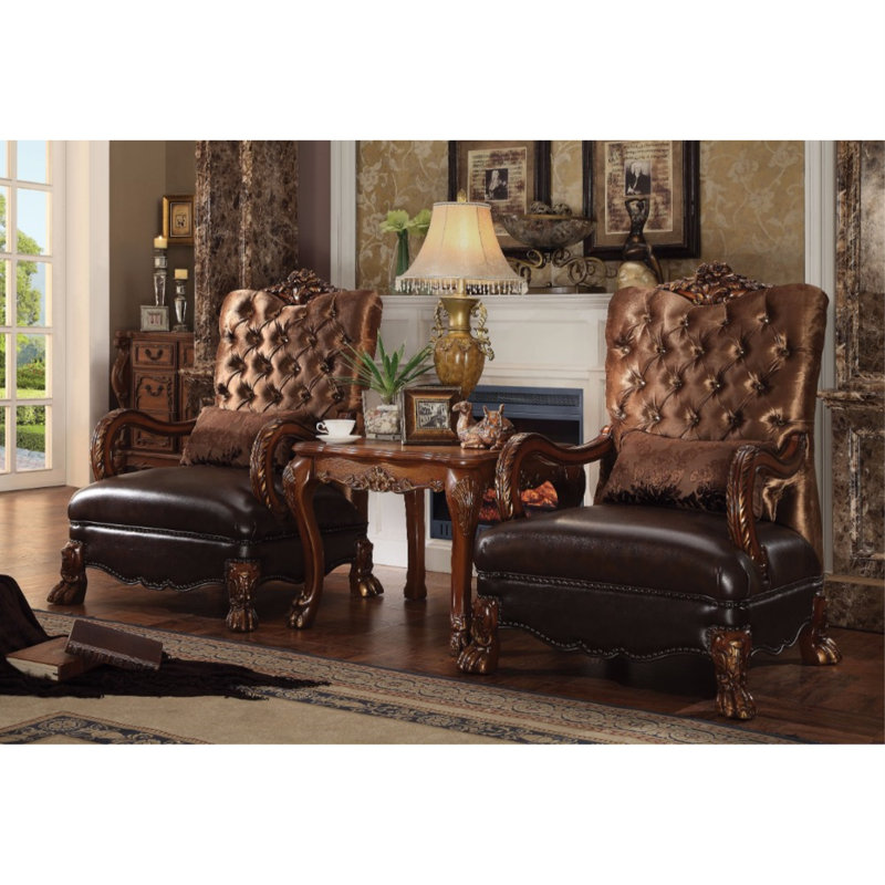 Caruthers 34" Wide Tufted Velvet Armchair, Golden Brown/Cherry Oak