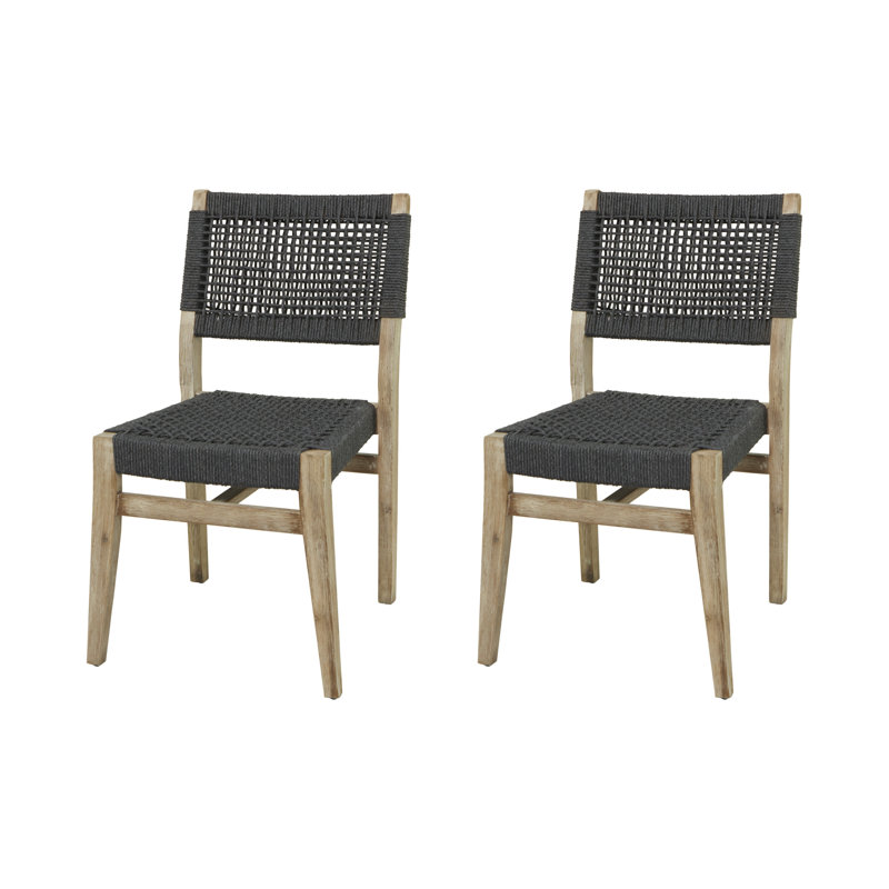 Chaise de salle à manger d'extérieur en bois avec assise et dossier tissés