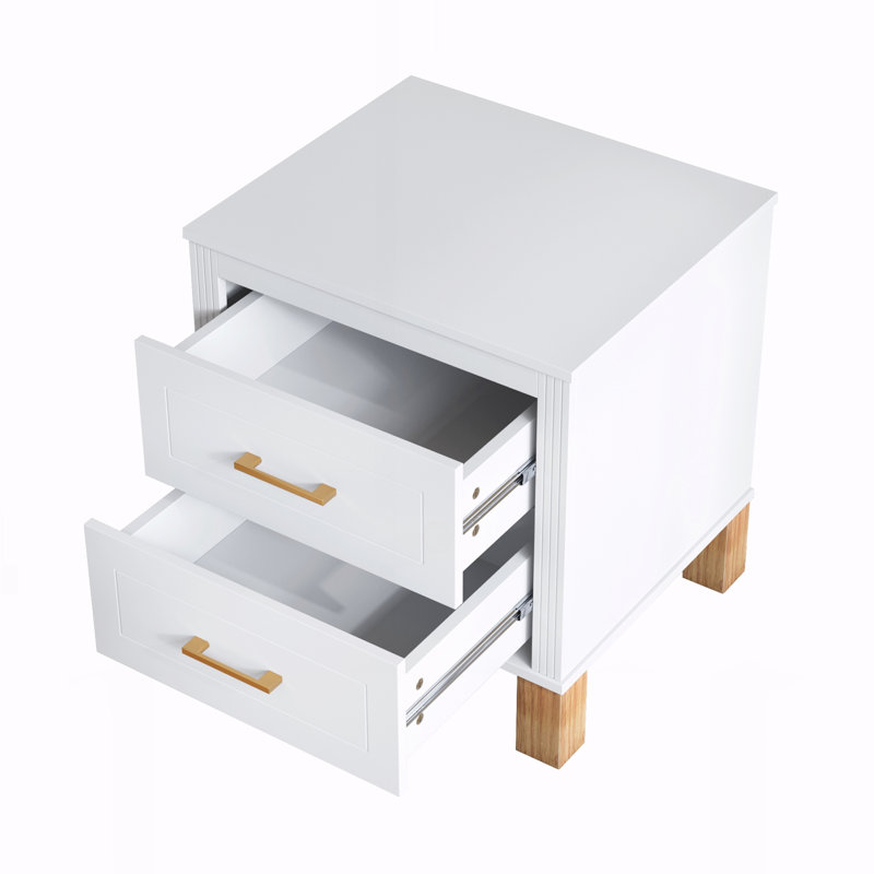 Table de chevet 2 tiroirs, rangement en bois de qualité supérieure avec design cannelé élégant, Blanc