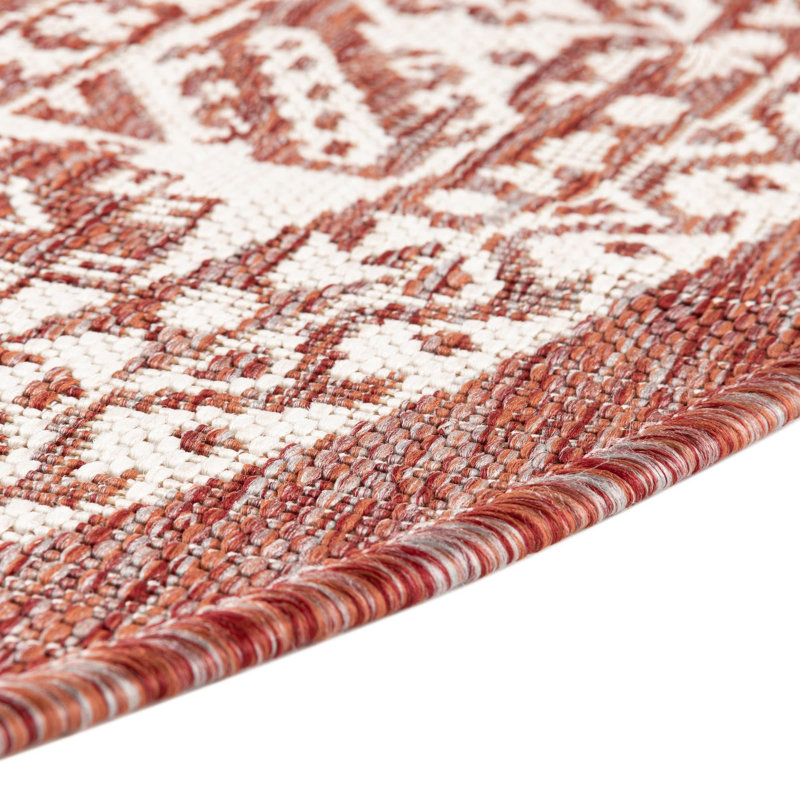 Archange Southwestern Machine Woven Polypropylene Indoor / Outdoor Area Rug in Rust Red, Round 3'3"