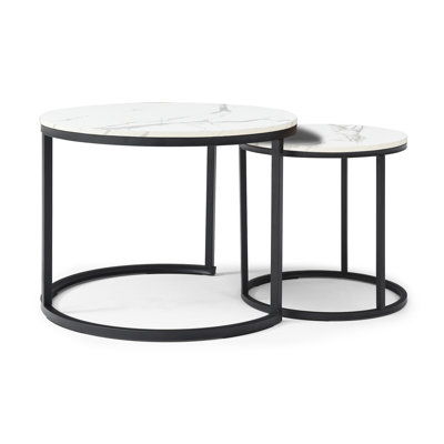Set of 2 Coffee Table Nesting Side Round End Table
