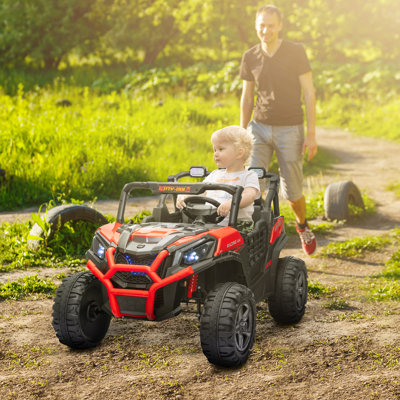 Voiture électrique 2 places pour enfants QABA, voiture à piles 24V avec télécommande, 3 vitesses, démarrage lent, lumières DEL, musique, klaxon, suspension à ressort pour 3 à 8 ans, rouge