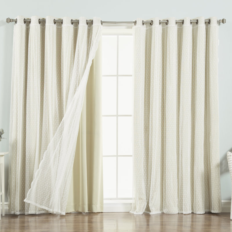 Damyiah Polyester Blackout Curtain Panel (1 Sheer and 1 Blackout Panel), Beige, 80" W x 96" L