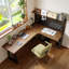 Bureau en bois massif brun et noir en forme de L-2052285611-2052285608