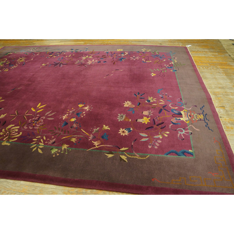 Antique Floral Art Deco Design Chinese Purple / Lavender / Mauve Color Rug