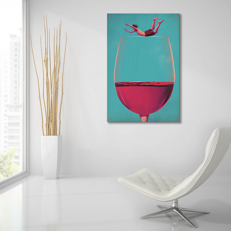  «Wine Dive» par Andreas Magnusson, art mural en verre acrylique, 24 po x 36 po