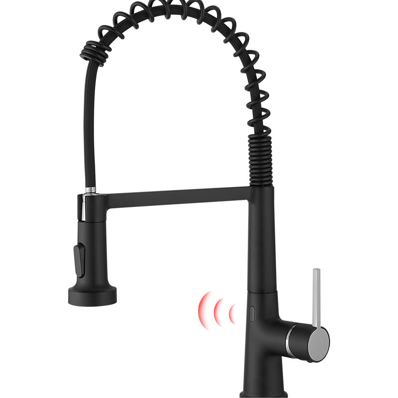 Automatic Smart Kitchen Faucet - Touchless Pull Down Hands Motion Sensor Activated Black Modern Brass Ceramic Filler Enabled Sink