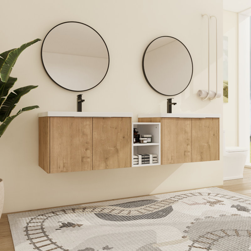 Meuble-lavabo mural double 72 po Jenneen, Marron clair, 71"