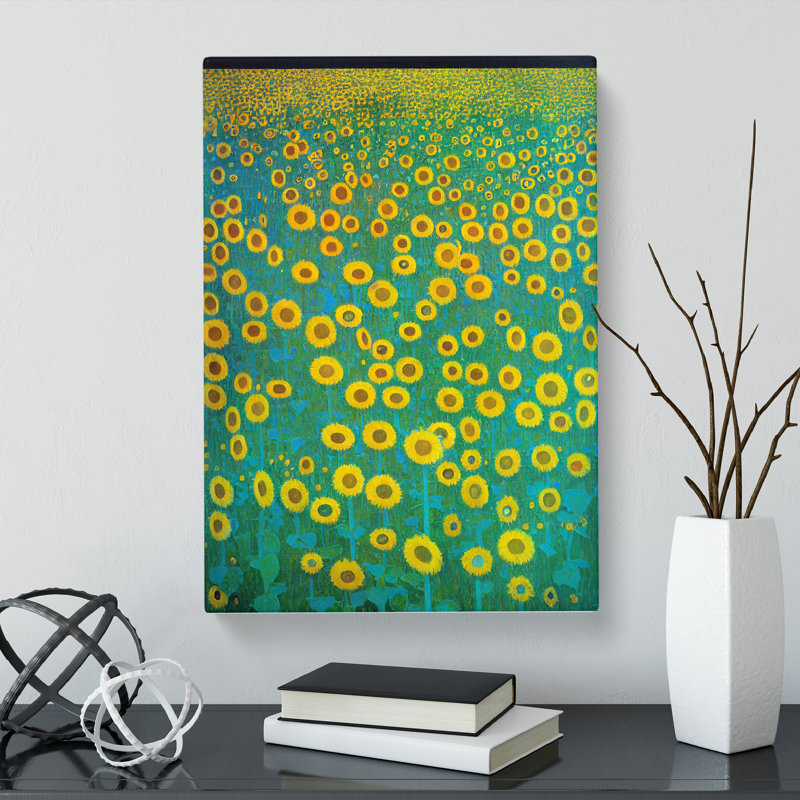 Dowe Sunflower Field Retro - Wrapped Canvas Print, 50cm H x 35cm W x 3cm D
