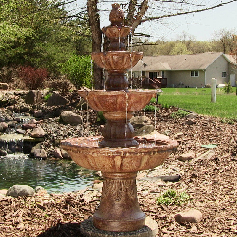Bagley Pineapple Traditional Resin 4-Tier Outdoor Water Fountain - Brown, Brown