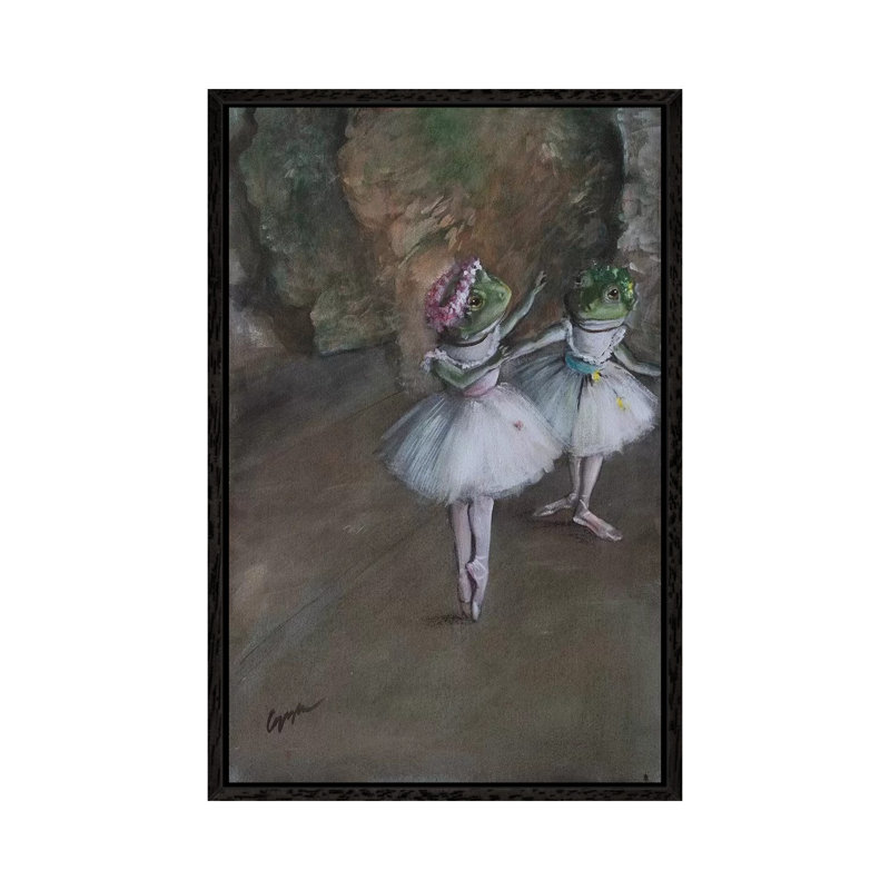 Two Frog Dancers by Melinda Copper - Painting on Canvas, 101.6cm H x 66.04cm W x 3.81cm D, Black Framed