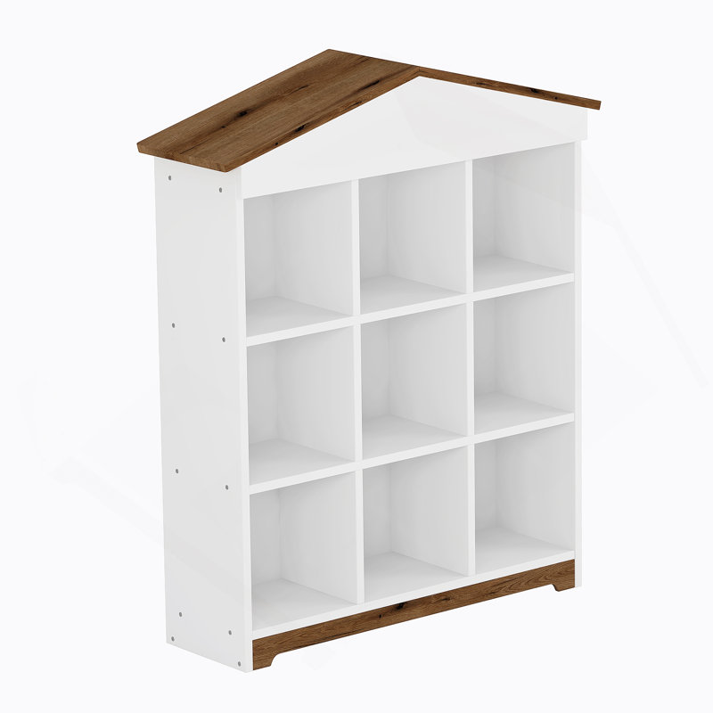 House-Shaped Storage Rack With Nine Storage Compartments, Three-Layer Storage Shelf With Colorblock Design, Brown/White
