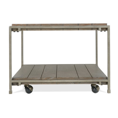 Table basse rectangulaire avec plateau en bois manufacturé et tablette