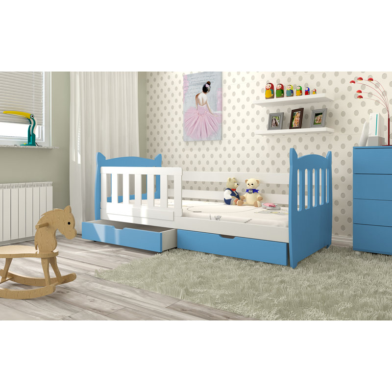 Hielm European Toddler (80 X 160cm) 2 Drawer Bed and Mattress by Harriet Bee, Blue White