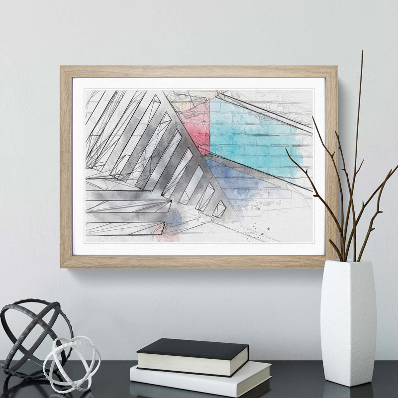 Painted Bricks in Abstract - Picture Frame Drawing Print, 27cm H x 36cm W x 2cm D, Oak Framed