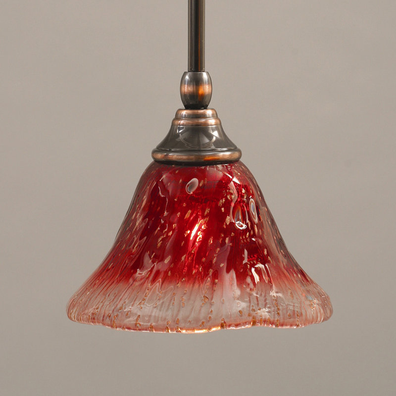 Mini-luminaire suspendu avec tige et verre cristal framboise 7 po, Cuivre noir