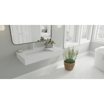 Lavabo de salle de bain mural rectangulaire en résine blanc mat 39,4 "x 19,6" Badeloft WT-04-A-M