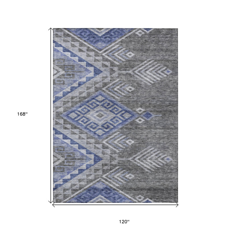 Tapis intérieur / extérieur lavable 10 pi x 14 pi étain et bleu Southwestern