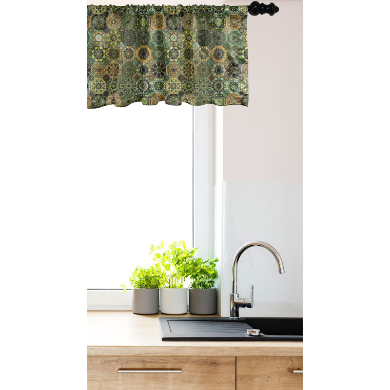 Sateen Geometric Ruffled Window Valance