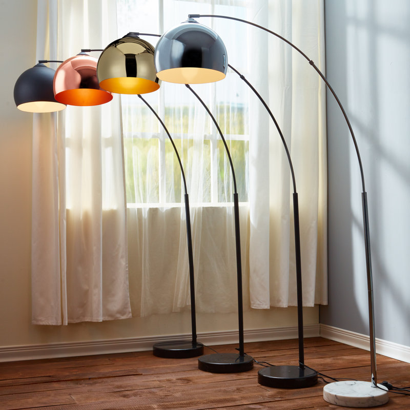 Adjustable Gold Arc Floor Lamp with Faux Marble Base
