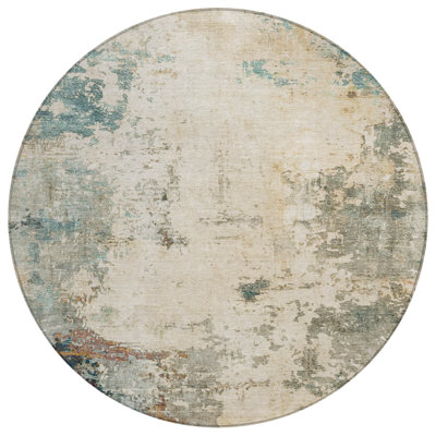 Machine Washable Indoor/Outdoor Xhevrie Ivory Rug