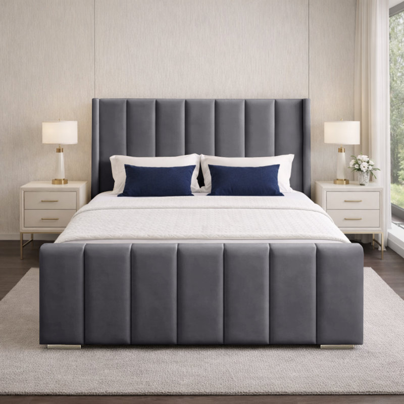 Premium Luxury Wingback Panel Bed Frame, Kingsize (5'), Grey