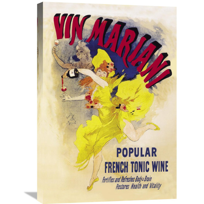 Publicité rétro vin mariani par jules cheret, H 30 po x l 20 po x P 1,5 po