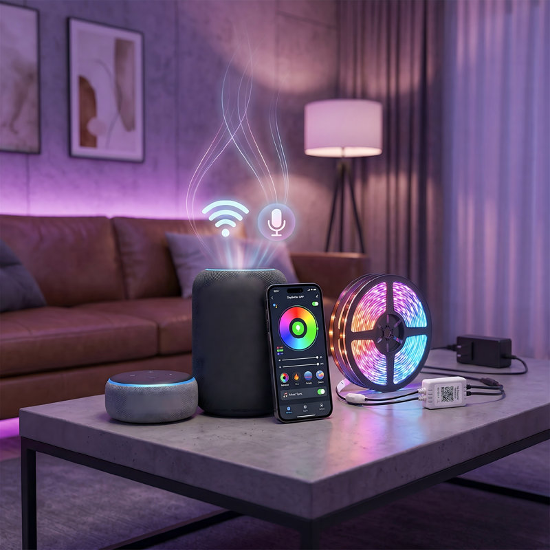 100ft Smart Wifi Led Strip Lights Work With Alexa And Google Assistant Music Rgb Sync Color Changing With App& Remote
